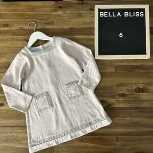 Bella Bliss Morgan Long Sleeve Pink Gray Tweed Shift Cotton Pocket Dress 6